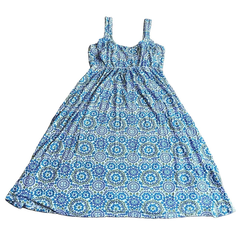 Fresh Produce M Sundress Blue Floral Medallion Smocked Back Empire Waist
